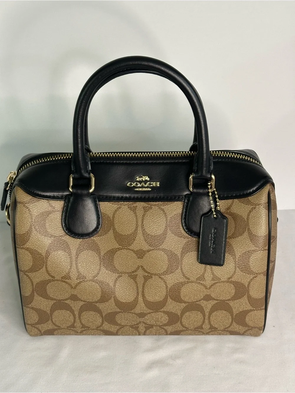 Coach Mini Bennett Signature Canvas Satchel in Khaki and Black F32203